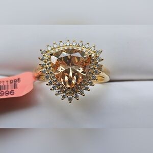 Champagne and White CZ 14K YG Over Sterling Silver Ring (Size 8.0) 6.70 ctw